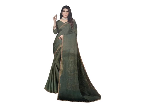 Women Plain Jimmy Silk Saree with Golden Lace Border – Premium Party Wear Saree (Multi Color Available)