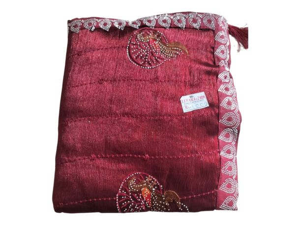 Women Maroon Embroidered Saree with Designer Border & Peacock Work – Party Wear Ethnic Saree