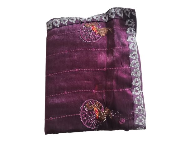 Women Purple Embroidered Saree with Peacock Design & Designer Border – Party Wear Ethnic Saree