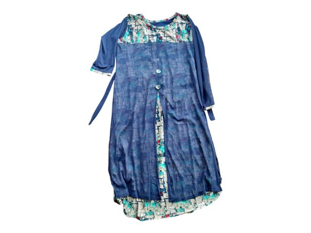 Women Designer Layered Kurti with Inner Print – Stylish Casual & Ethnic Wear (Blue)