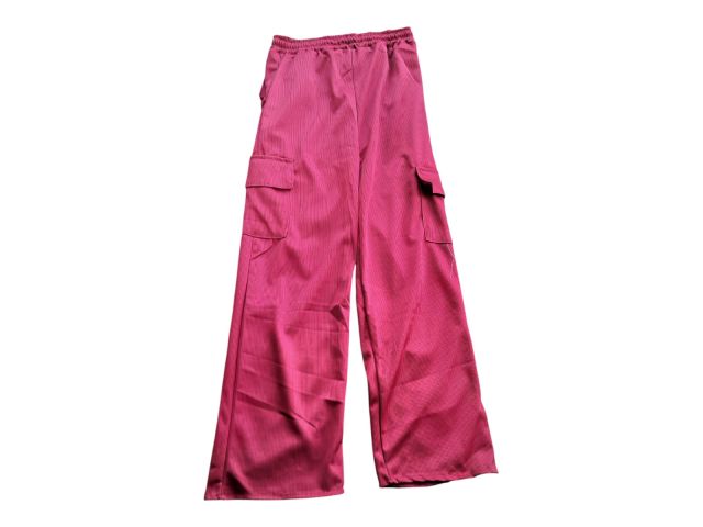 Women’s Pink Cargo Wide Leg Pants with Elastic Waist – Stylish Casual Loose Fit Trousers