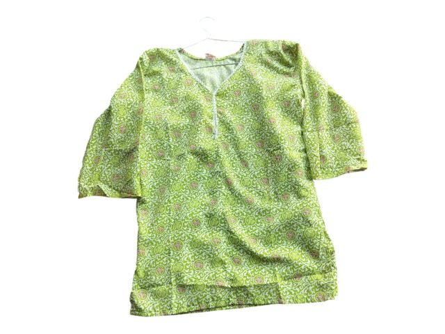 Green Printed Cotton Women Top | Half Sleeve Casual Kurti Style Tunic