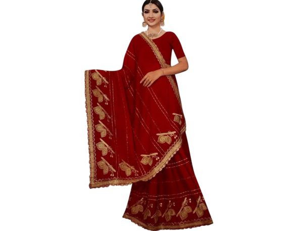 Elegant Red Embroidered Georgette Saree with Blouse Piece | Party Wear Designer Saree