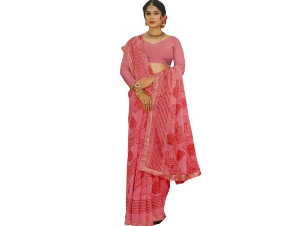 Tikhita Fashion Star Pink Designer Printed Saree with Blouse Piece