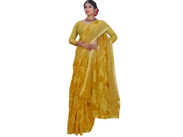 Designer Mustard Yellow Printed Saree with Blouse Piece | Elegant Daily & Festive Wear