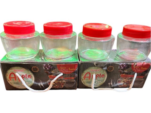 4 Pcs Plastic Apple Jar Set with Red Lid | Multipurpose Storage Container Set | Kitchen Spice & Grocery Jar