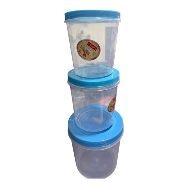 3 Pcs Plastic Storage Container Set with Blue Lid | Airtight Kitchen Grocery Jar | Multipurpose Food Storage Box