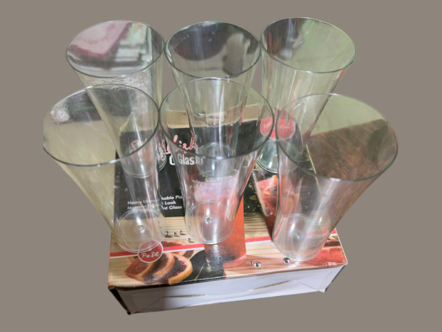 6 Pcs Plastic Long Glass Set | 300ml Transparent Water & Juice Glass | Reusable Drinkware Set