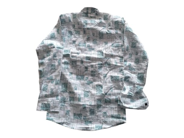 Men Casual Printed Cotton Shirt – Stylish Geometric Design Full Sleeve Shirt (White & Sea Green)