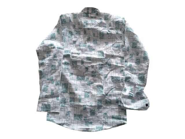 Men Casual Printed Cotton Shirt – Stylish Geometric Design Full Sleeve Shirt (White & Sea Green)