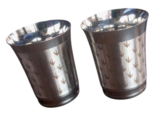 Stainless Steel Drinking Glass / Tumbler | Designer Steel Glass – Set of 2