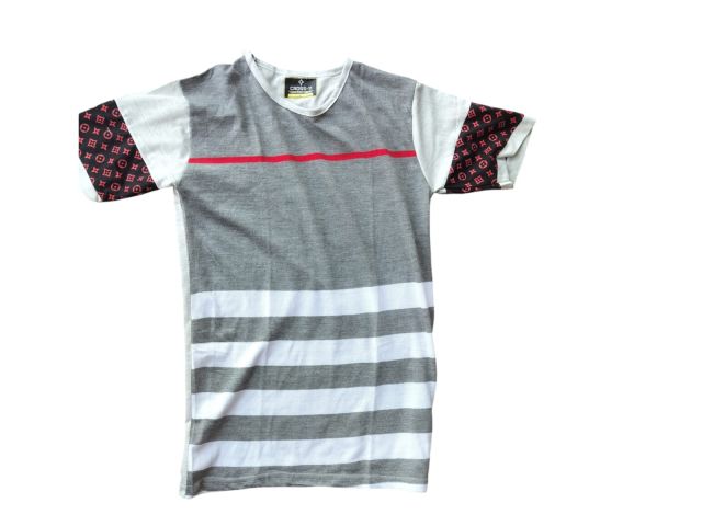Men’s Cotton Casual T-Shirt | Grey & White Striped Half Sleeve Round Neck Tee