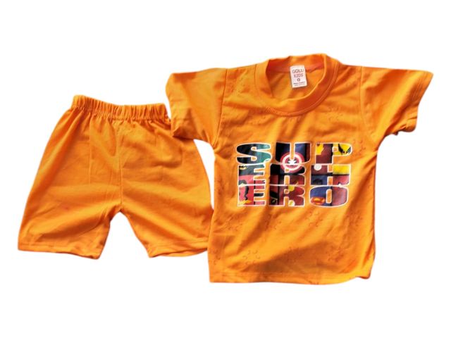 Kids Boys Cotton Super Hero T-Shirt & Shorts Set | Summer Casual Wear (Orange)