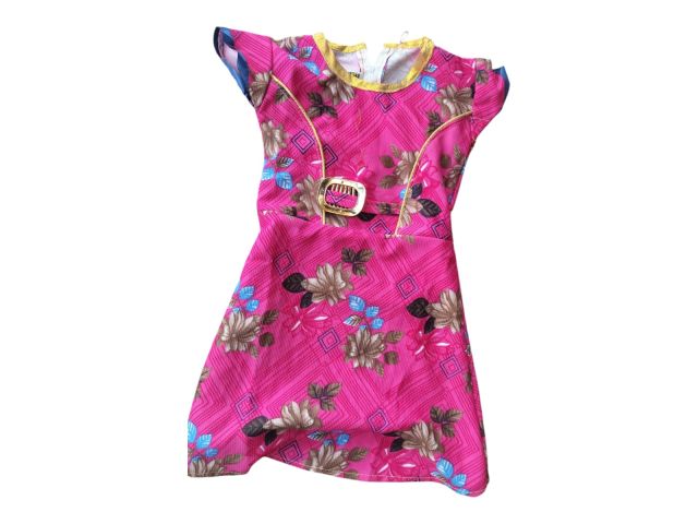 Girls Pink Floral Printed Frock | Short Sleeve Party Wear Dress with Belt