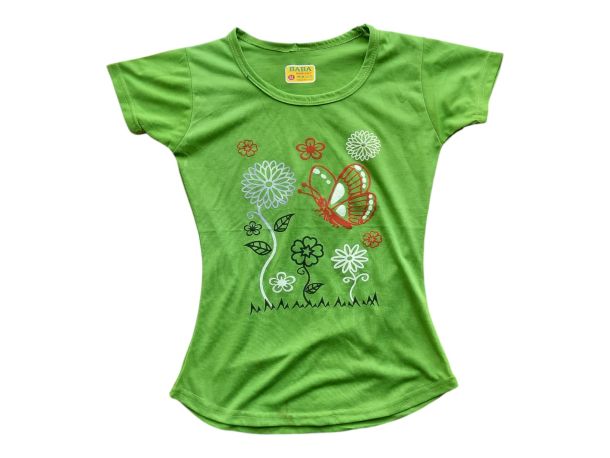 Girls Green Butterfly Printed T-Shirt | Soft Cotton Casual Wear Top