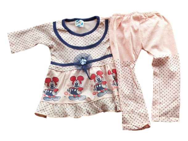 Baby Girls Mickey Printed Top & Pajama Set | Soft Cotton Night Suit (2 Pcs Set)