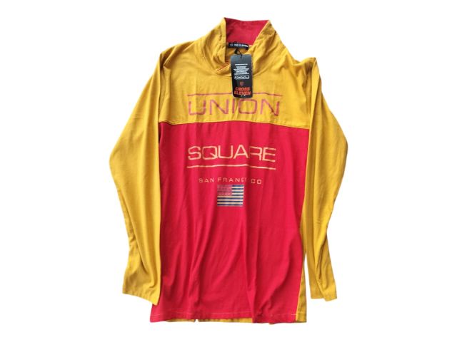 Men’s High Neck Full Sleeve Printed T-Shirt | Union Square Graphic Casual Wear (Red & Yellow)