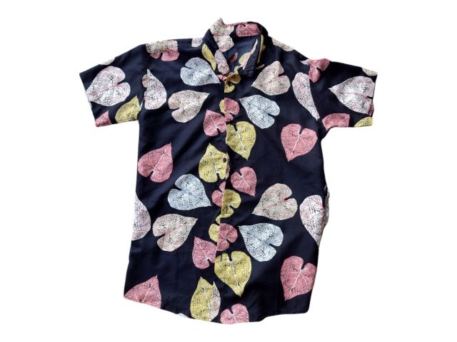 Men’s Half Sleeve Leaf Print Casual Shirt | Stylish Button-Down Summer Shirt (Navy Blue Multi Color)